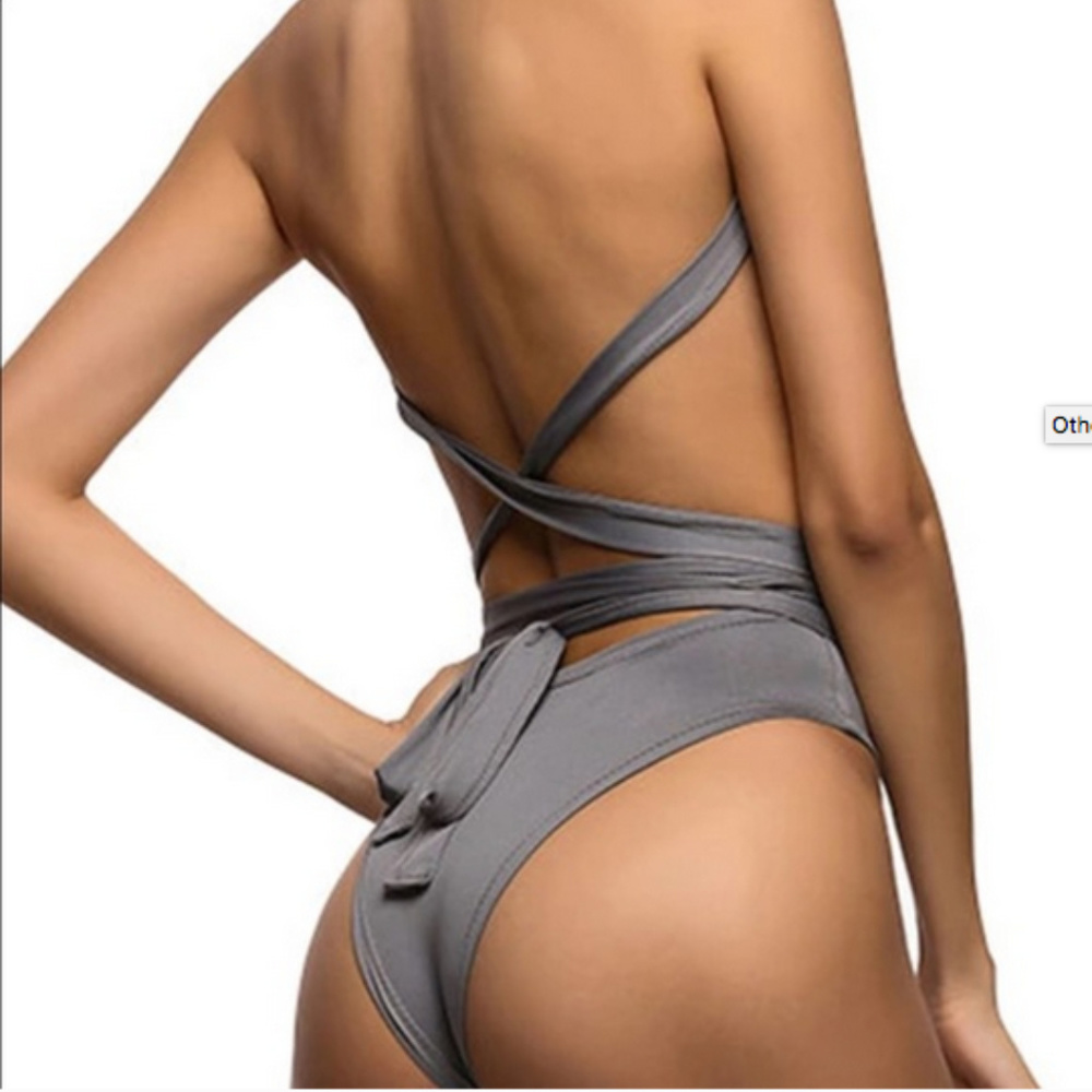 NEW Grey Wrap Monokini - Self Tie Multi Cross - Picture 2 of 6